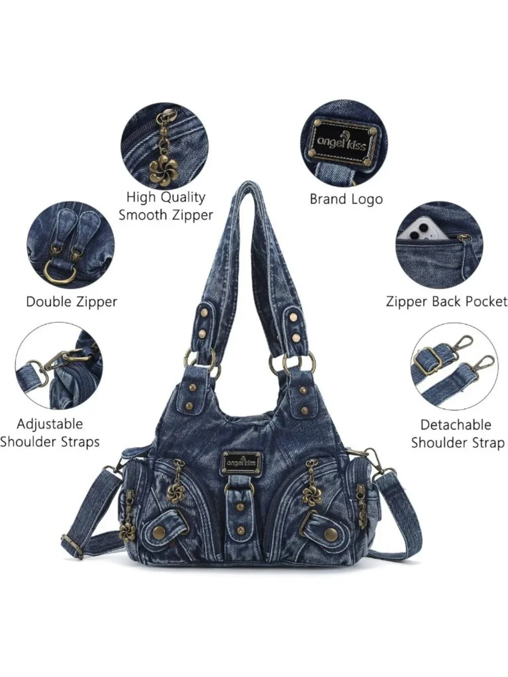Stylish Small Hobo Shoulder Bag - Vegan Leather Multi-Pocket Tote with Zipper